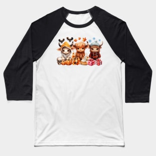 Happy Hallothanksmas Highland Cow #2 Baseball T-Shirt